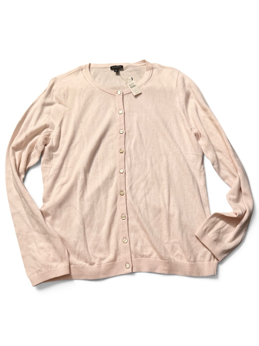 Talbots Cashmere Blend Cardigan Sweater Pink Blush Pearl Buttons NWT Large
